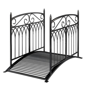 Pont de Jardin en Métal Style Baroque - Passerelle Décorative avec Garde-Corps 91cm et Charge 100kg - Pont d'Extérieur 135cm Antirouille pour Bassin Étang Ruisseau et Jardin Japonais, Noir
