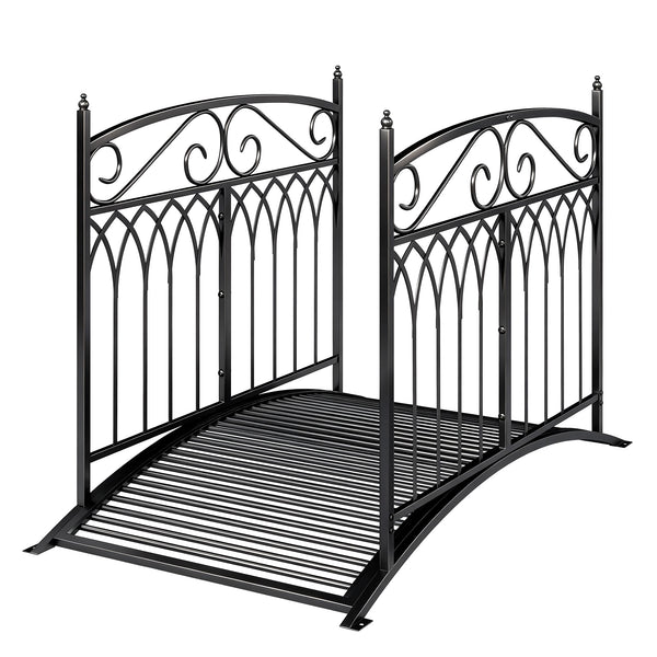 Pont de Jardin en Métal Style Baroque - Passerelle Décorative avec Garde-Corps 91cm et Charge 100kg - Pont d'Extérieur 135cm Antirouille pour Bassin Étang Ruisseau et Jardin Japonais, Noir
