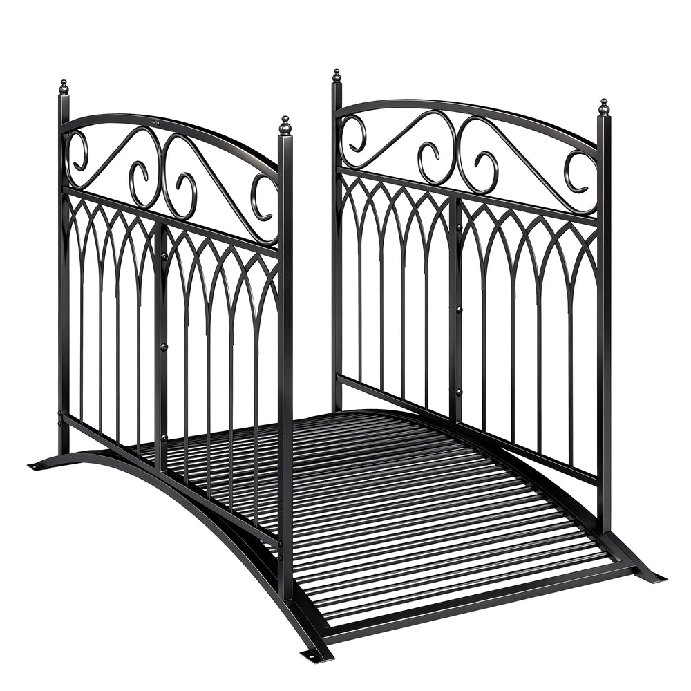 Pont de Jardin en Métal Style Baroque - Passerelle Décorative avec Garde-Corps 91cm et Charge 100kg - Pont d'Extérieur 135cm Antirouille pour Bassin Étang Ruisseau et Jardin Japonais, Noir