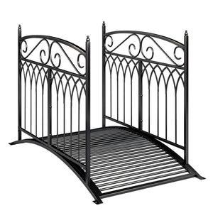 Pont de Jardin en Métal Style Baroque - Passerelle Décorative avec Garde-Corps 91cm et Charge 100kg - Pont d'Extérieur 135cm Antirouille pour Bassin Étang Ruisseau et Jardin Japonais, Noir