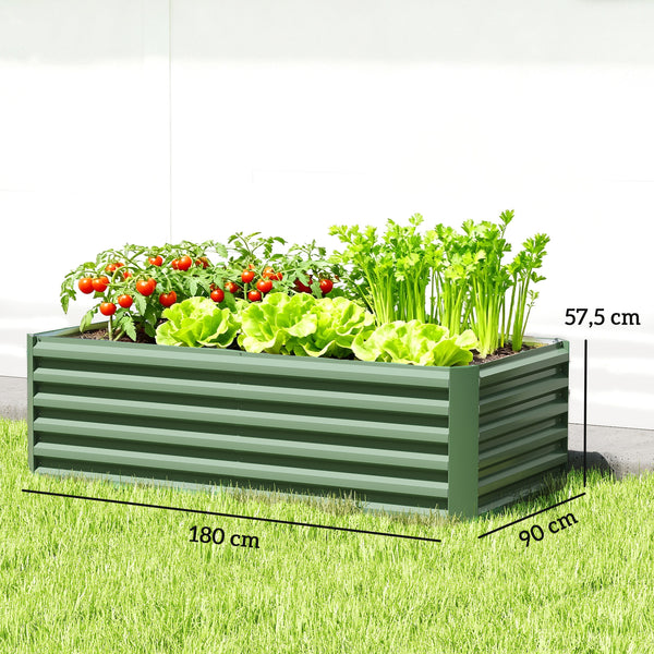 Jardinière surélevée en acier galvanisé, lit de jardin avec fond ouvert, carré potager de jardin pour légumes, fruits, fleurs, 180 x 90 x 57,5 cm, vert clair
