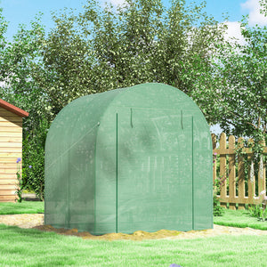 Serre Tunnel de Jardin 3,24m², Serre de Jardin Tunnel 180x180x200cm avec Cadre en Acier, Porte et Fenêtre Enroulables, pour Extérieur, Toutes Saisons, Légumes, Fruits, Fleurs, Bâche PE, Verte
