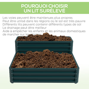 Carré potager de jardin jardinière en acier galvanisé lit de jardin surélevé fond ouvert 2 étages pour herbes légumes fruits fleurs 120 x 101 x 58 cm vert
