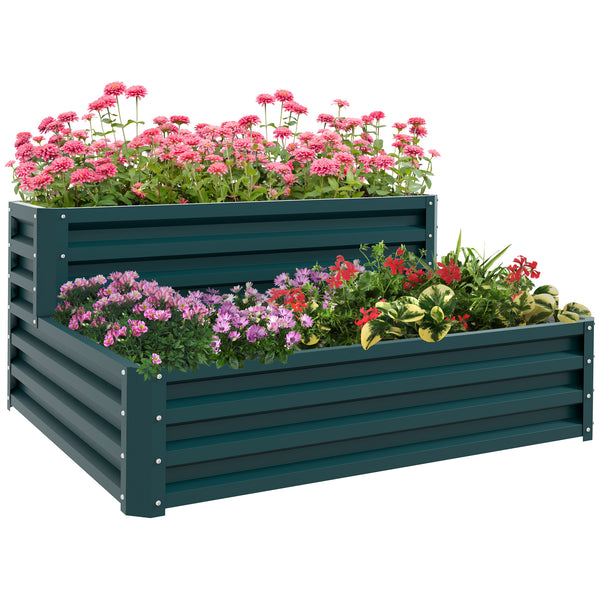 Carré potager de jardin jardinière en acier galvanisé lit de jardin surélevé fond ouvert 2 étages pour herbes légumes fruits fleurs 120 x 101 x 58 cm vert
