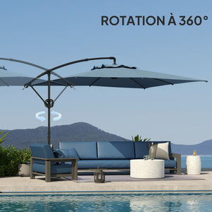 Parasol déporté carré 3 x 3 m, parasol de jardin extérieur avec manivelle, base croisée, parasol inclinable et rotation à 360°, toile polyester 180 g/m², protection UV UPF50+, bleu clair