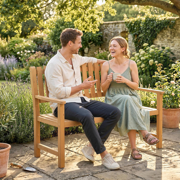Banc de jardin 2 places en acacia FSC avec design à lattes, accoudoirs, banc jusqu'à 320 kg, pour balcon/jardin/terrasse 112 x 64 x 92 cm Bois naturel
