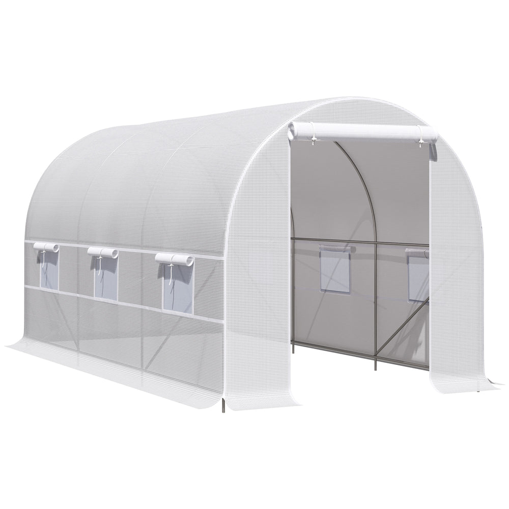 Serre tunnel de jardin 8m², serre de jardin tunnel 400x200x200cm avec porte et 6 fenêtres, pour extérieur, toutes saisons, légumes, fruits, fleurs, bâche PE haute densité 140 g/m² blanc