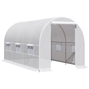 Serre tunnel de jardin 8m², serre de jardin tunnel 400x200x200cm avec porte et 6 fenêtres, pour extérieur, toutes saisons, légumes, fruits, fleurs, bâche PE haute densité 140 g/m² blanc
