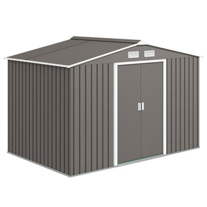 Abri de Jardin 4,9 m² cabane de jardin armoire de jardin Dim. 2,77L x 1,95l x 1,92H m Porte coulissante ventilations tôle Acier Gris