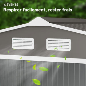 Abri de Jardin 4,9 m² cabane de jardin armoire de jardin Dim. 2,77L x 1,95l x 1,92H m Porte coulissante ventilations tôle Acier Gris