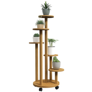 Étagère à plantes support à plantes en bambou étagères rondes à fleurs support de pots de fleurs 5 niveaux bois naturel