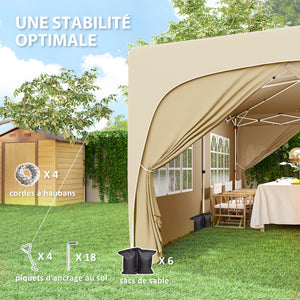 Tonnelle de jardin extérieure 3 x 6 m, tonnelle pliante pop up, hauteur réglable, sac de transport et sacs de sable, protection UPF50+, barnum pliant pour camping, festival, patio, sable