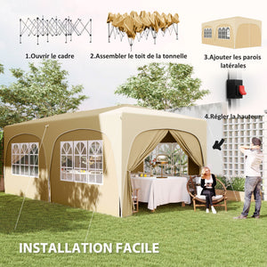 Tonnelle de jardin extérieure 3 x 6 m, tonnelle pliante pop up, hauteur réglable, sac de transport et sacs de sable, protection UPF50+, barnum pliant pour camping, festival, patio, sable
