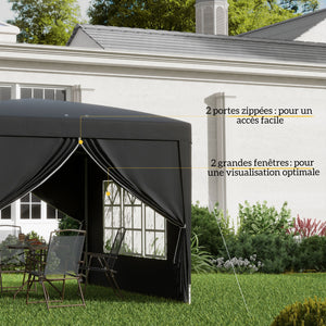Tonnelle de jardin extérieure tente de réception barnum pop-up pliant 3 x 3 m 4 parois amovibles + sac de transport noir