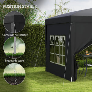 Tonnelle de jardin extérieure tente de réception barnum pop-up pliant 3 x 3 m 4 parois amovibles + sac de transport noir