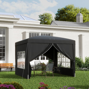Tonnelle de jardin extérieure tente de réception barnum pop-up pliant 3 x 3 m 4 parois amovibles + sac de transport noir