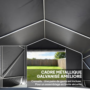 Abri de jardin tente de stockage étanche abri moto porte enroulable fermeture éclair, garage pour vélo et outils rangement et stockage pour vélo moto bois outils, 300x300x210cm, gris foncé