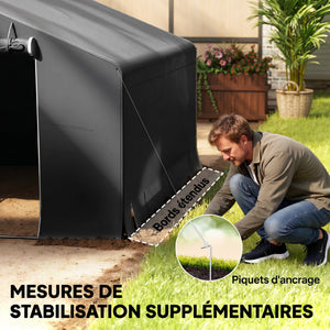 Abri de jardin tente de stockage étanche abri moto porte enroulable fermeture éclair, garage pour vélo et outils rangement et stockage pour vélo moto bois outils, 300x300x210cm, gris foncé