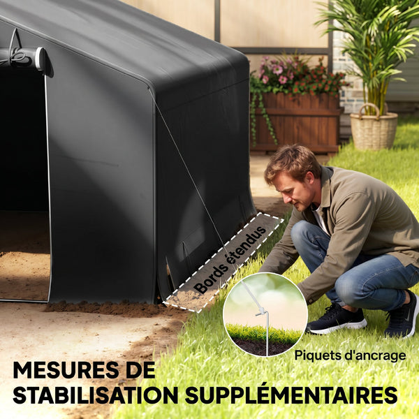 Abri de jardin tente de stockage étanche abri moto porte enroulable fermeture éclair, garage pour vélo et outils rangement et stockage pour vélo moto bois outils, 300x300x210cm, gris foncé