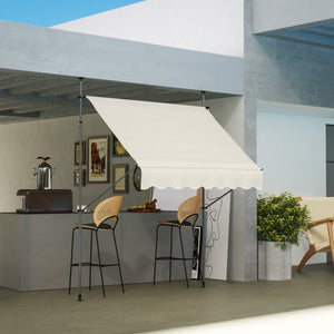 Store banne autoportant manuel auvent rétractable 2L x 1,2l x 2,1-3H m inclinaison réglable pour balcon sans trous à percer métal alu polyester sable