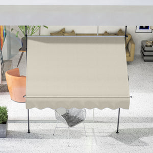 Store banne autoportant manuel auvent rétractable 2L x 1,2l x 2,1-3H m inclinaison réglable pour balcon sans trous à percer métal alu polyester sable