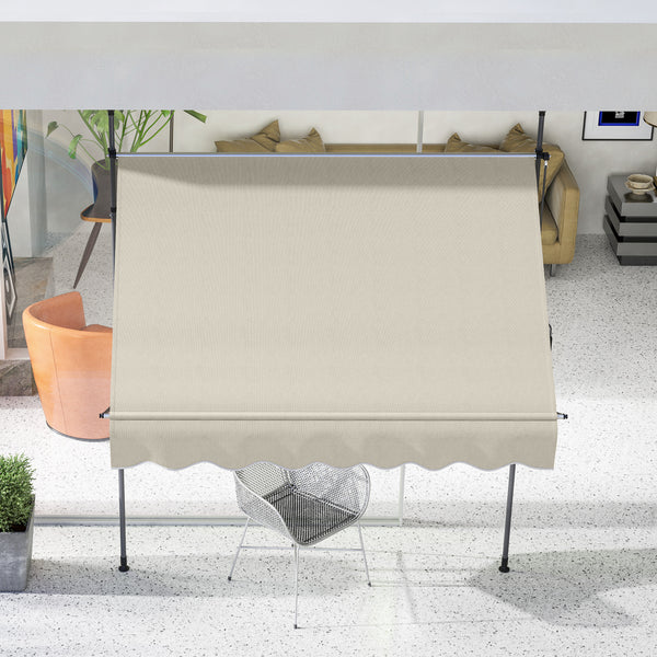 Store banne autoportant manuel auvent rétractable 2L x 1,2l x 2,1-3H m inclinaison réglable pour balcon sans trous à percer métal alu polyester sable