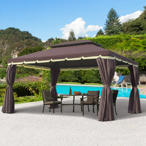 Tonnelle de jardin extérieur 4 x 3 m barnum double toit tente de réception avec parois et moustiquaires marron