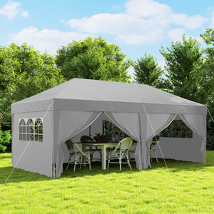 Tonnelle de jardin exterieur tonnelle pliante 3 x 6 m pop-up avec 6 parois latérales, trous de drainage, sac de transport inclus, barnum pliant pour camping festival mariage, gris