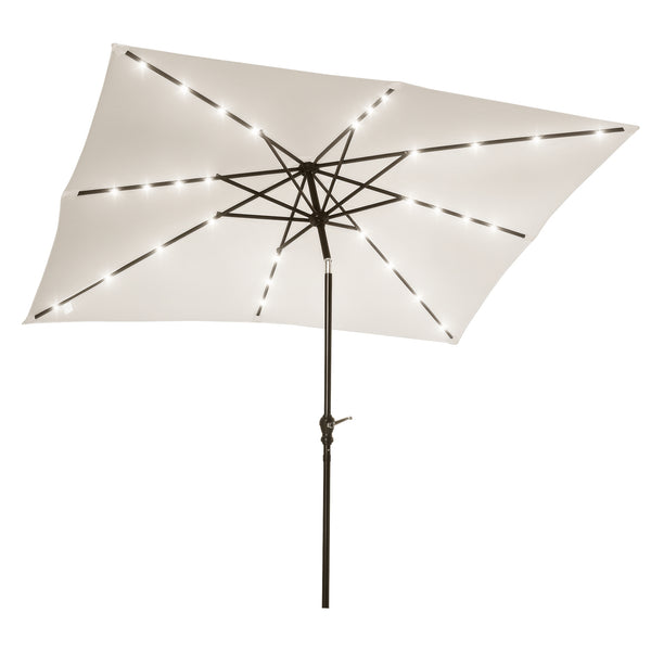 Parasol de jardin Parasol droit 3 x 2 m lumineux rectangulaire inclinable avec LED solaire acier polyester haute densité crème