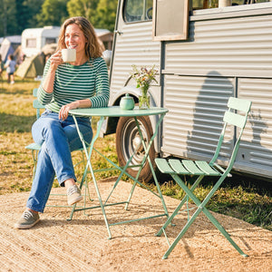 Ensemble bistro de jardin 3 pièces pliable - Table bistrot et 2 chaises à lames, pieds doubles en X, résistant à la rouille - Ensemble balcon extérieur Vert