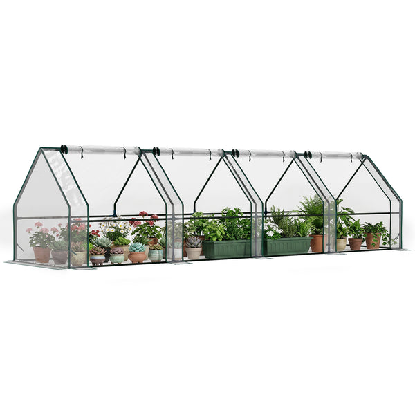 Mini Serre de Jardin mini serre tunnel 360L x 90l x 90H cm toit pointu Acier PE Haute densité 140 g/m² Anti-UV fenêtres avec Zip enroulables Transparent