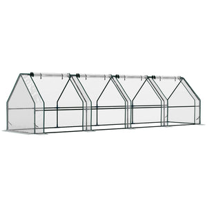 Mini Serre de Jardin mini serre tunnel 360L x 90l x 90H cm toit pointu Acier PE Haute densité 140 g/m² Anti-UV fenêtres avec Zip enroulables Transparent