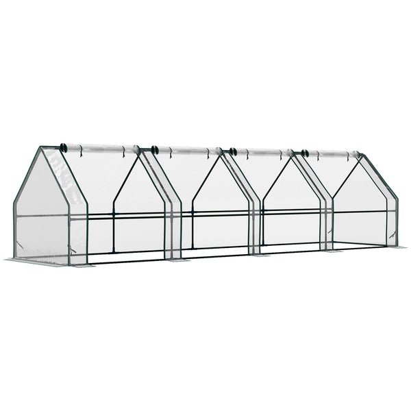 Mini Serre de Jardin mini serre tunnel 360L x 90l x 90H cm toit pointu Acier PE Haute densité 140 g/m² Anti-UV fenêtres avec Zip enroulables Transparent