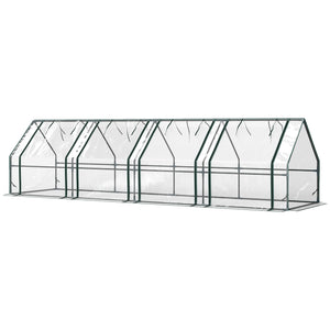 Mini Serre de Jardin mini serre tunnel 360L x 90l x 90H cm toit pointu Acier PE Haute densité 140 g/m² Anti-UV fenêtres avec Zip enroulables Transparent