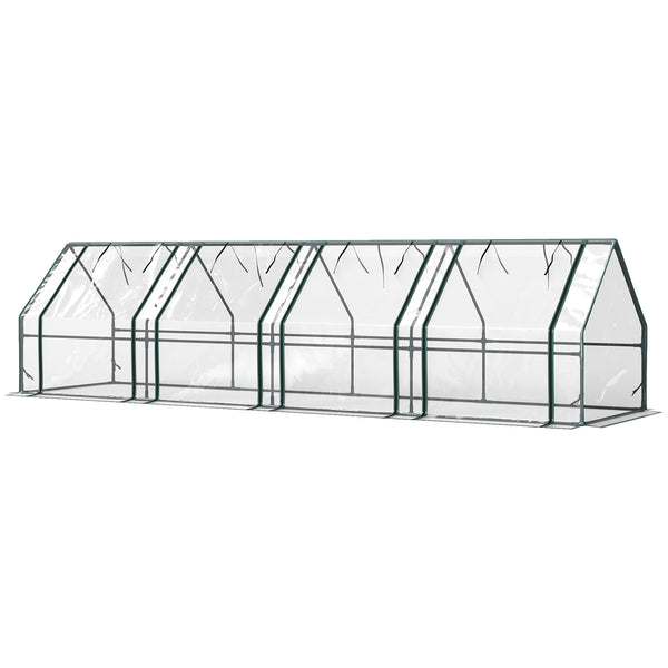 Mini Serre de Jardin mini serre tunnel 360L x 90l x 90H cm toit pointu Acier PE Haute densité 140 g/m² Anti-UV fenêtres avec Zip enroulables Transparent