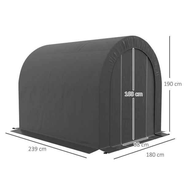 Abri de jardin tente de rangement extérieur abri de vélo garage pour vélo bâche en PE cadre en métal galvanisé dim. 2,4 x 1,8 x 1,9 m gris foncé