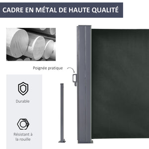 Double Store latéral Brise-Vue paravent rétractable dim. 6L x 1,80H m Polyester Anti-UV Haute densité 180 g/m² Gris