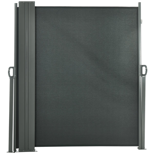Double Store latéral Brise-Vue paravent rétractable dim. 6L x 1,80H m Polyester Anti-UV Haute densité 180 g/m² Gris