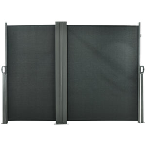 Double Store latéral Brise-Vue paravent rétractable dim. 6L x 1,80H m Polyester Anti-UV Haute densité 180 g/m² Gris