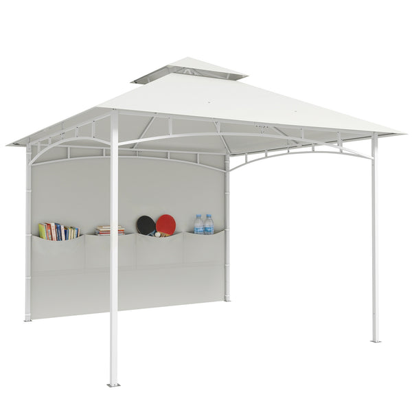 Pavillon 3 x 3 m, Toit Double, Abri de Jardin avec Rideaux et Poches de Rangement, Crochet de Plafond, Structure Métallique Solide, Blanc Crème
