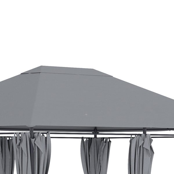 Tonnelle de jardin barnum pavillon style colonial double-toit toiles latérales amovibles 4L x 3l x 2,72H m gris