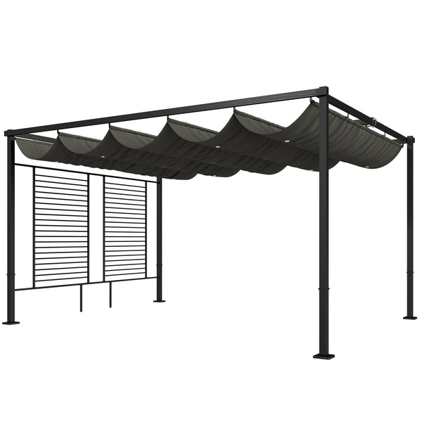 Pergola Jardin Extérieur 3x4m avec Tonnelle à Vigne, Protection UV50+ et Toit Rétractable - Abri de Terrasse en Acier et Panneaux d'Intimité pour Plantes Grimpantes et Terrasse, Gris Foncé