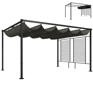 Pergola Jardin Extérieur 3x4m avec Tonnelle à Vigne, Protection UV50+ et Toit Rétractable - Abri de Terrasse en Acier et Panneaux d'Intimité pour Plantes Grimpantes et Terrasse, Gris Foncé