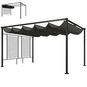 Pergola Jardin Extérieur 3x4m avec Tonnelle à Vigne, Protection UV50+ et Toit Rétractable - Abri de Terrasse en Acier et Panneaux d'Intimité pour Plantes Grimpantes et Terrasse, Gris Foncé