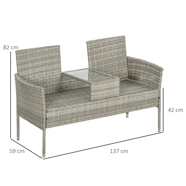 Banc de Jardin en résine tressée 2 Places avec Table et Coussins, 135 x 64 x 81 cm, pour Balcon et Terrasse, Canapé Extérieur, Résistant aux Intempéries, Noir crème