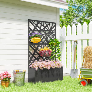 Jardinière avec treillis, bac à fleurs, lit surélevé avec brise-vue et roulettes verrouillables, pour plantes grimpantes, légumes, métal, intérieur et extérieur, 90 x 30 x 160 cm, noir