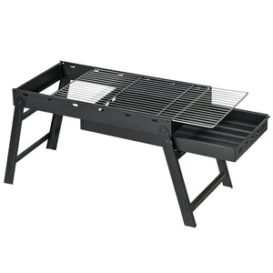 Barbecue au charbon de bois pliable portable BBQ grill sur pieds avec bassin à charbon extractible 74L x 30l x 37H cm, noir