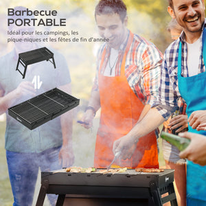 Barbecue au charbon de bois pliable portable BBQ grill sur pieds avec bassin à charbon extractible 74L x 30l x 37H cm, noir