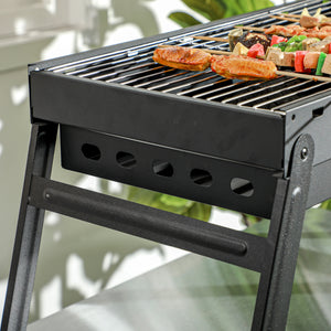 Barbecue au charbon de bois pliable portable BBQ grill sur pieds avec bassin à charbon extractible 74L x 30l x 37H cm, noir