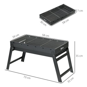 Barbecue au charbon de bois pliable portable BBQ grill sur pieds avec bassin à charbon extractible 74L x 30l x 37H cm, noir